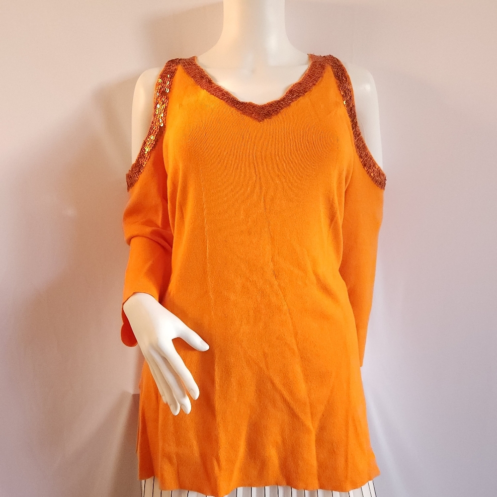 NWT  Patti LaBelle Cold Shoulder Sweater Size 1X Orange